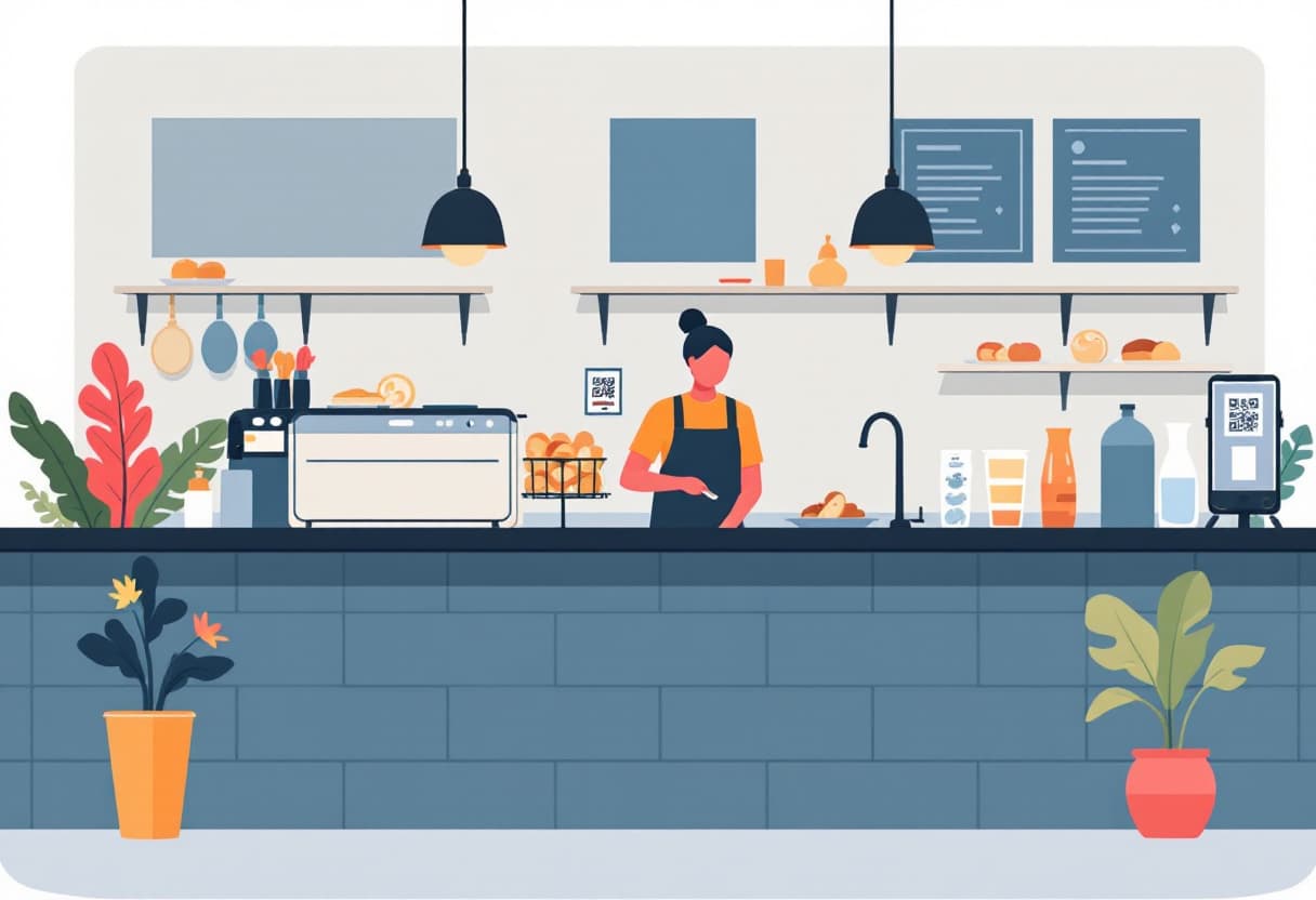 A QR code at the counter of a café